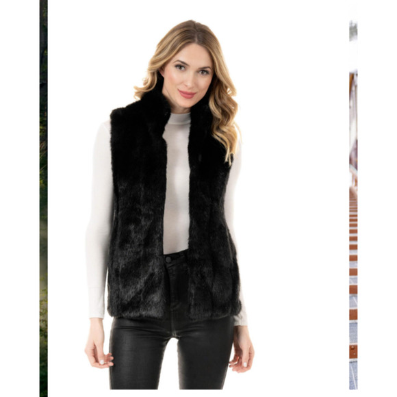 Donna Salyers Fabulous Furs Vest Women's XL Black Boho Faux Pockets Chic Glam - Picture 2 of 9